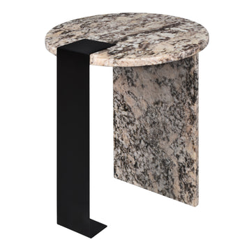 Lyra 17" Contemporary Natural Marble/Metal Handmade Round End Table - JONATHAN Y